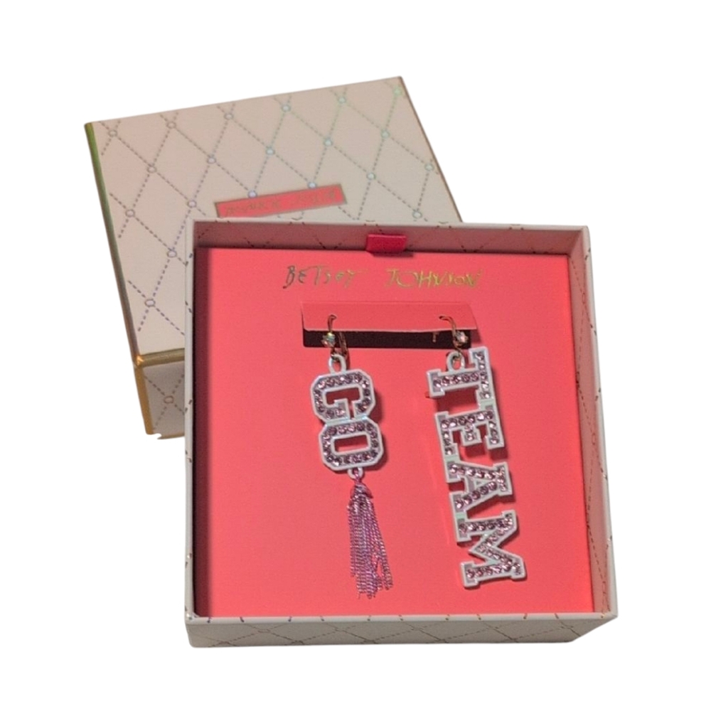 Betsey Johnson Pink and Silver 'Go Team' Mismatched Earrings